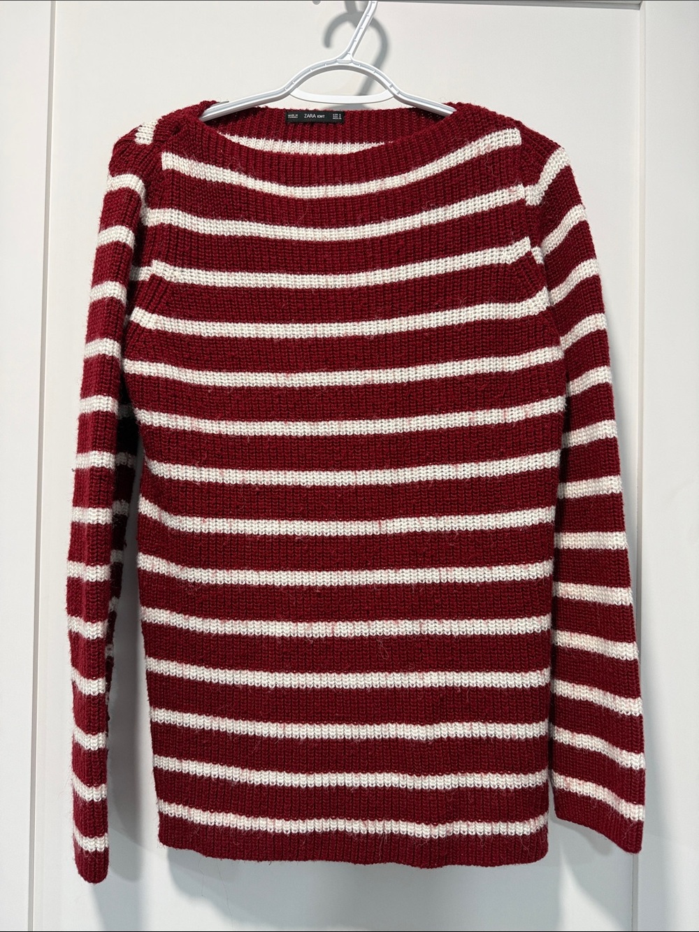 Zara Red and White Striped Crewneck Sweater